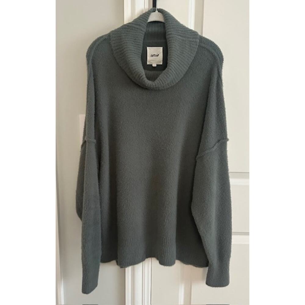 Aerie Sweater Cowl Neck Oversized Pullover Fuzzy Size: Medium Color: Green
